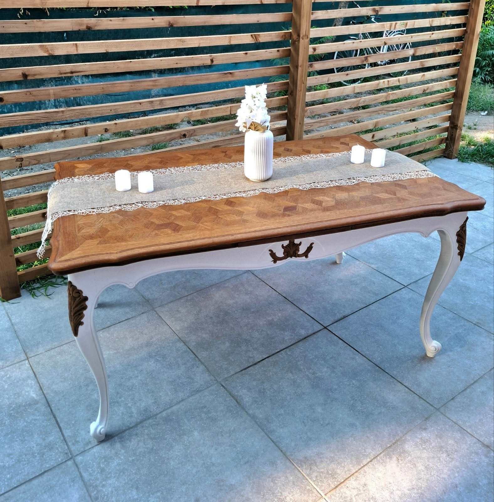 Table ancienne extensible (CHÊNE marqueté) – 12 pers, Enlèvement