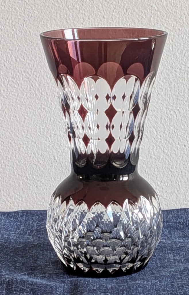 Vase Soliflore Val Saint Lambert Améthyste Prune, Antiquités & Art, Enlèvement ou Envoi