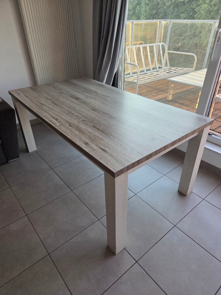 Eettafel (183x101 cm) - Houteffect & Witte poten, Ophalen, Gebruikt, 100 tot 150 cm, Vijf personen of meer