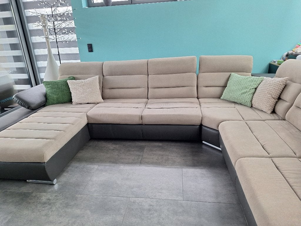 Grote salon in U vorm, beige/bruin, Huis en Inrichting, Ophalen, Gebruikt, Overige maten, Kunststof