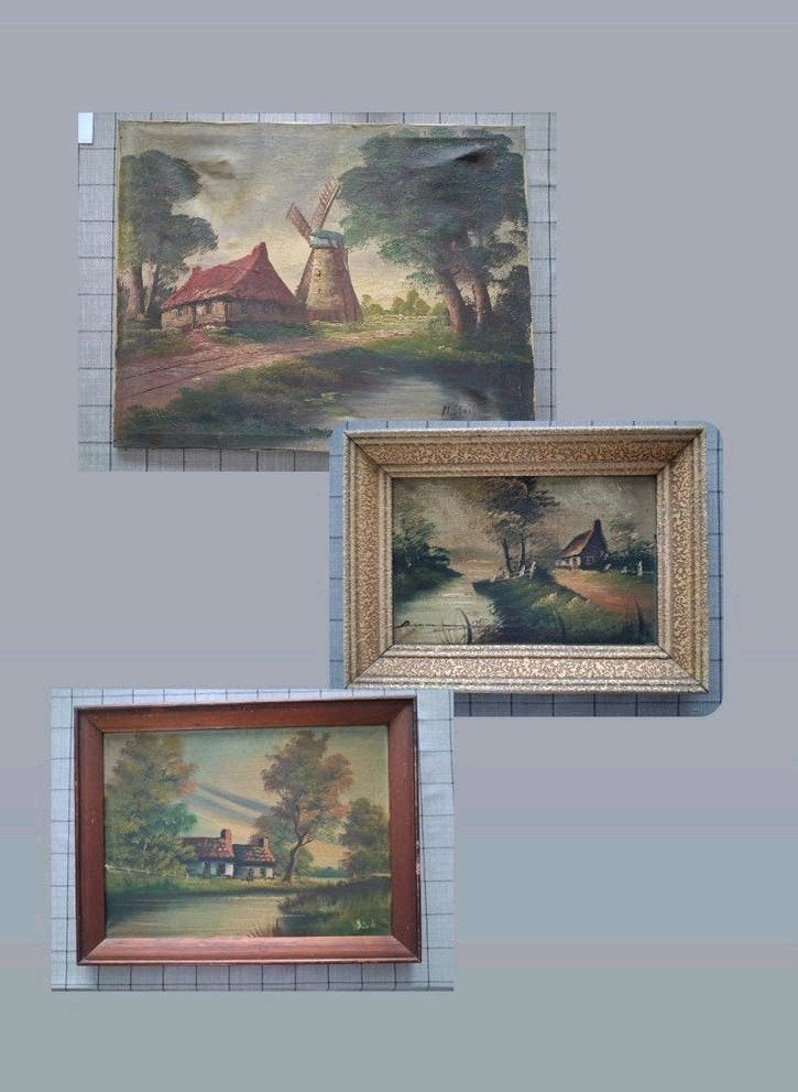 Lot de 3 anciens cadres de décoration, Antiquités & Art, Enlèvement, Paysage