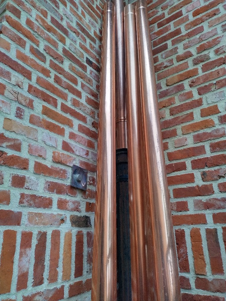 Koperen verniste 80mm-regenwaterafvoerbuizen, Doe-het-zelf en Bouw, Buizen en Afvoer, 2 tot 4 meter, 60 tot 80 mm, Nieuw, Ophalen of Verzenden