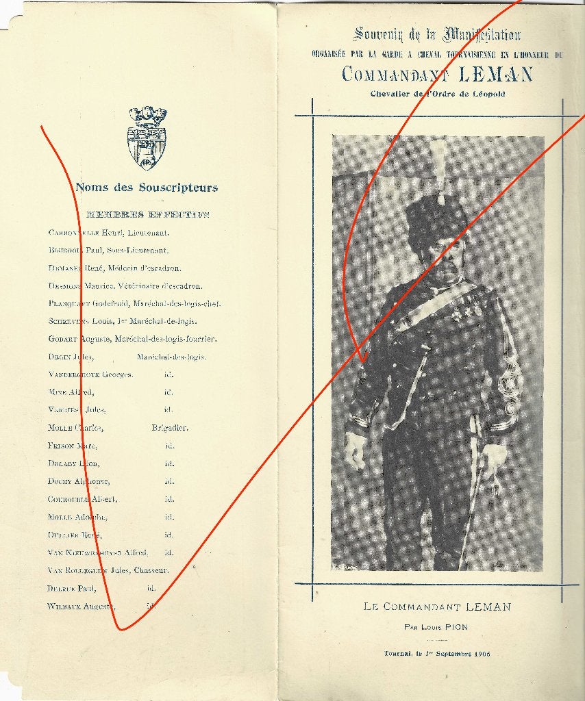 Tournai 1906 - Honneur au Cdt Leman de la garde à cheval, Envoi