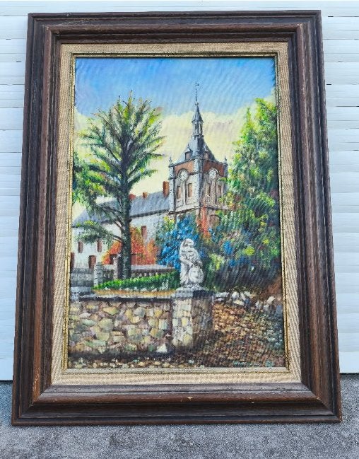 huile sur toile chateau fort ecaussines signe wattiaux r, Antiquités & Art, Enlèvement ou Envoi, Toile