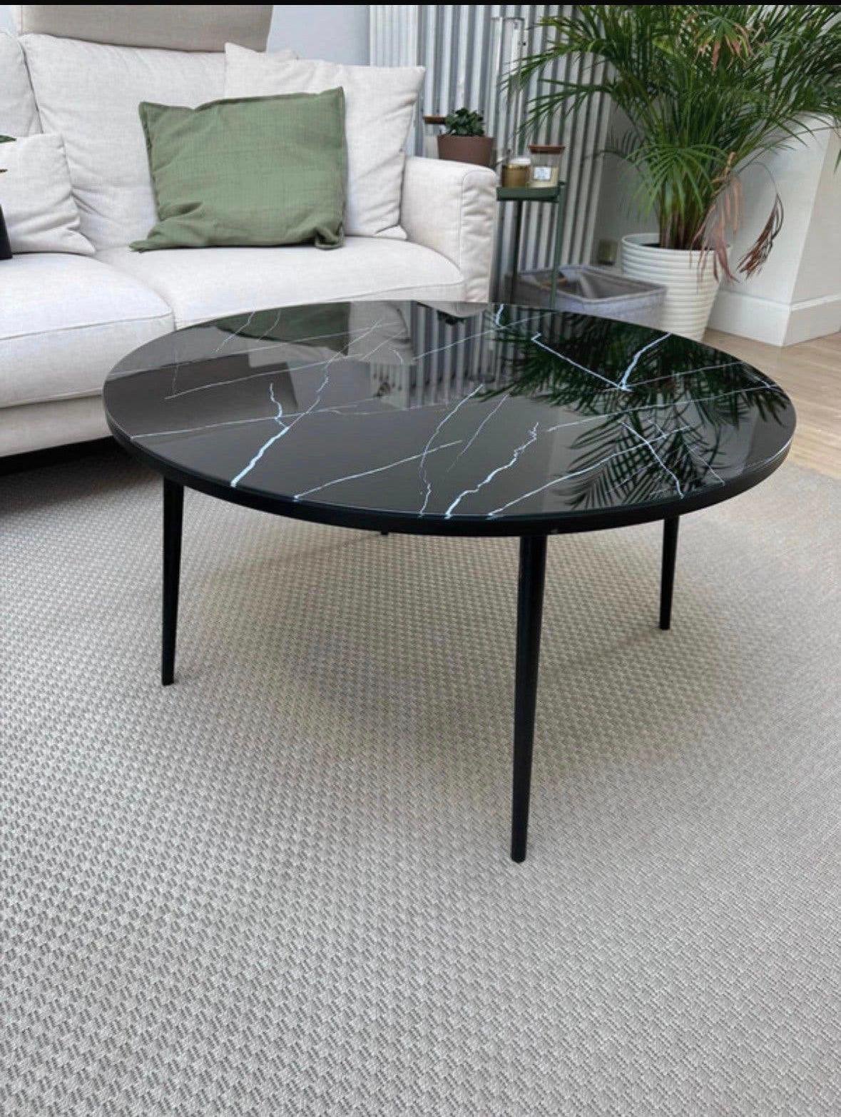 Table basse verre effet marbre, Maison & Meubles, Rond, 50 à 100 cm, Verre, Enlèvement