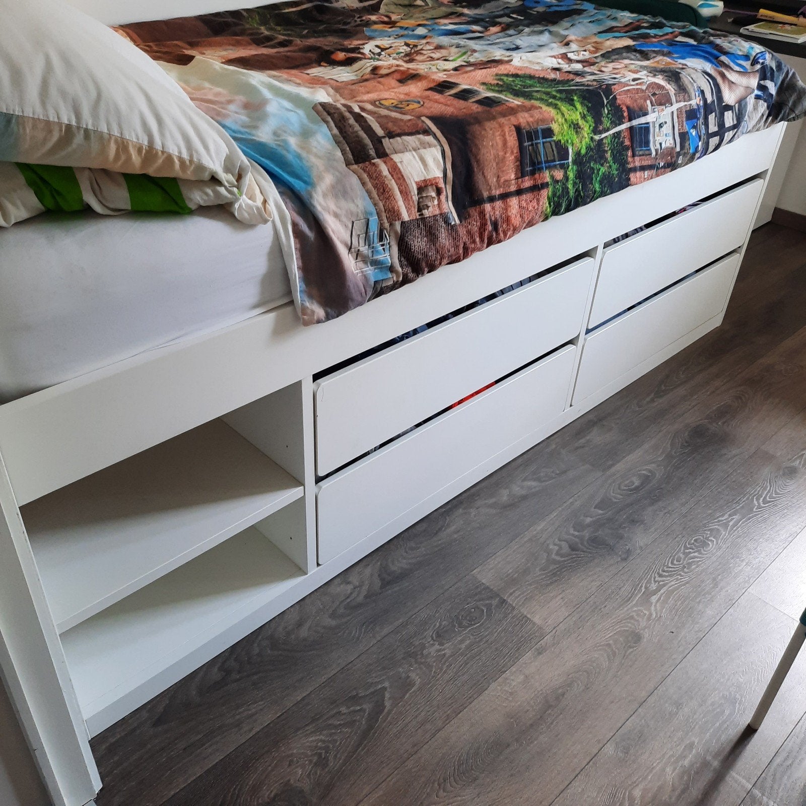Ikea släkt 1-persoonsbed met 4 lades + matras +lattenbodem, Ophalen, Gebruikt, 90 cm, Eenpersoons
