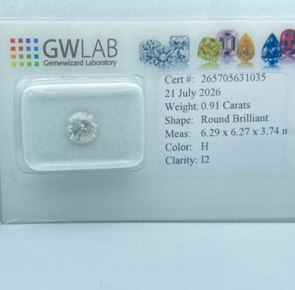 Natuurlijke diamant 0,91 ct H/I2 – GWLAB, Ophalen of Verzenden, Nieuw