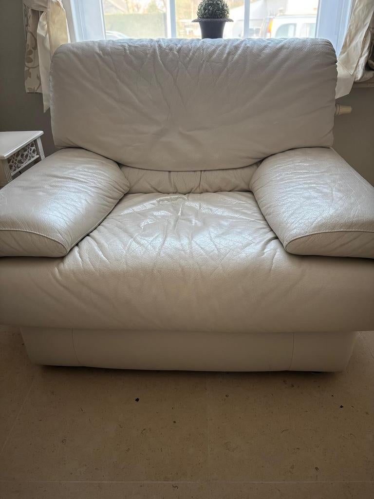 Witte Lederen zetels salon 2 zit en 2 x 1 zit, 75 à 100 cm, Quatre personnes ou plus, 150 à 200 cm, Enlèvement