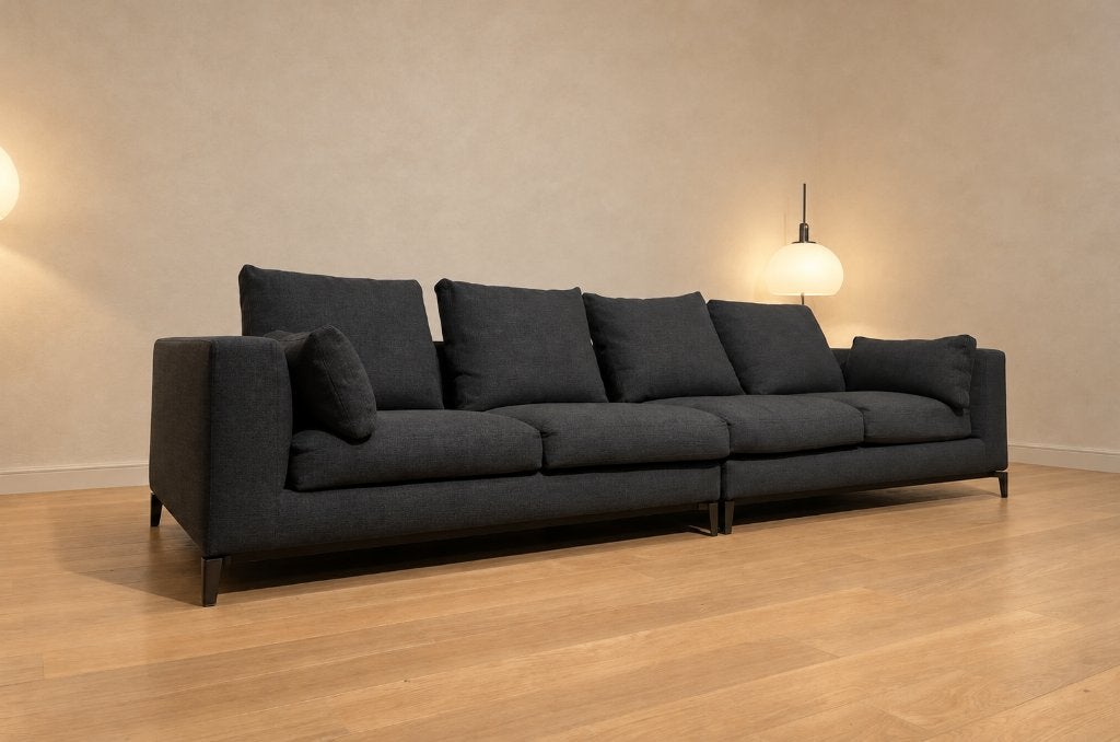 ZGAN Minotti Andersen 4-Zits + GARANTIE | NP €20.000, 100 tot 125 cm, 300 cm of meer, Zo goed als nieuw, Rechte bank