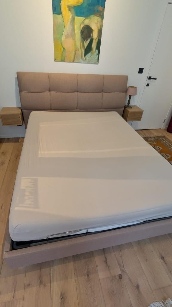 Cadre de lit Tempur 160x200cm, Tissu, Beige, Contemporain, Enlèvement