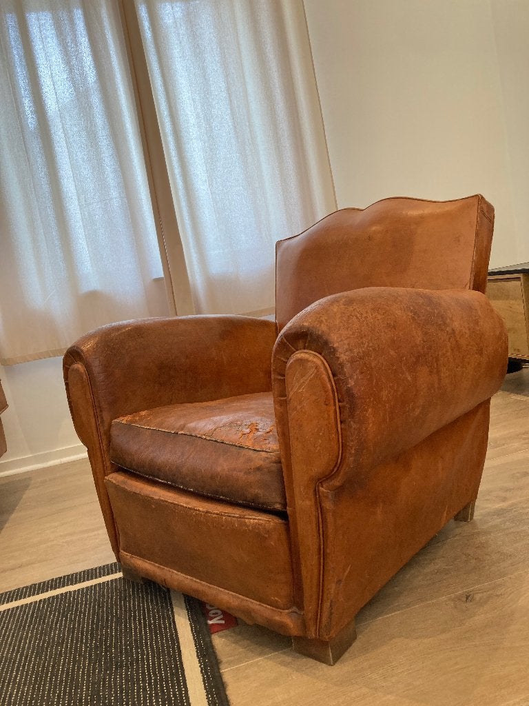 Paire de fauteuils club, Maison & Meubles, Enlèvement, Utilisé, Cuir, Club moustache