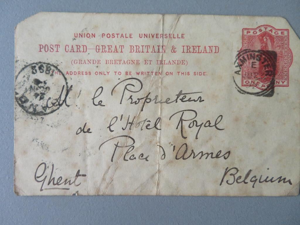 post card 1892 Devon England Hotel Royal Kouter Gent, Timbres & Monnaies, Lettres & Enveloppes | Étranger, Enlèvement ou Envoi