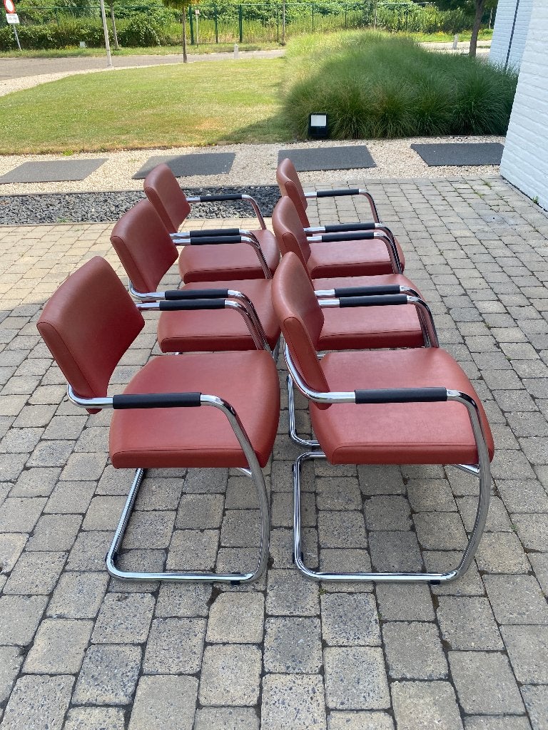 6 zeer mooie keukenstoelen, Maison & Meubles, Chaises, Comme neuf, Cinq, Six Chaises ou plus, Synthétique, Métal, Rouge, Enlèvement