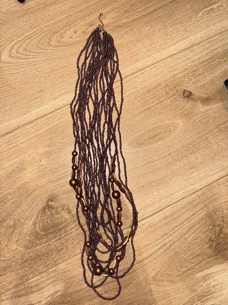 Collier multirang perles brun, Ophalen of Verzenden, Nieuw, Bruin, Verstelbaar