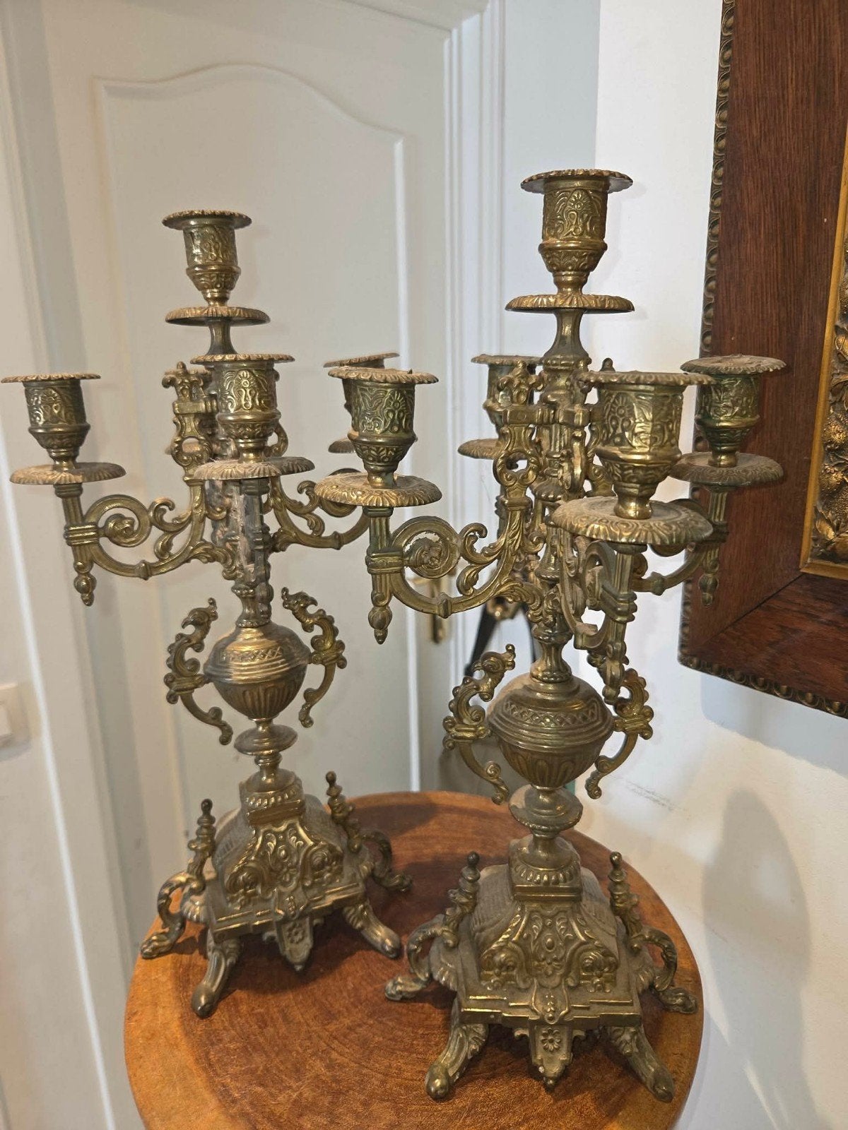 Magnifiques chandeliers anciens en bronze authentiques — lot, Antiquités & Art, Enlèvement ou Envoi