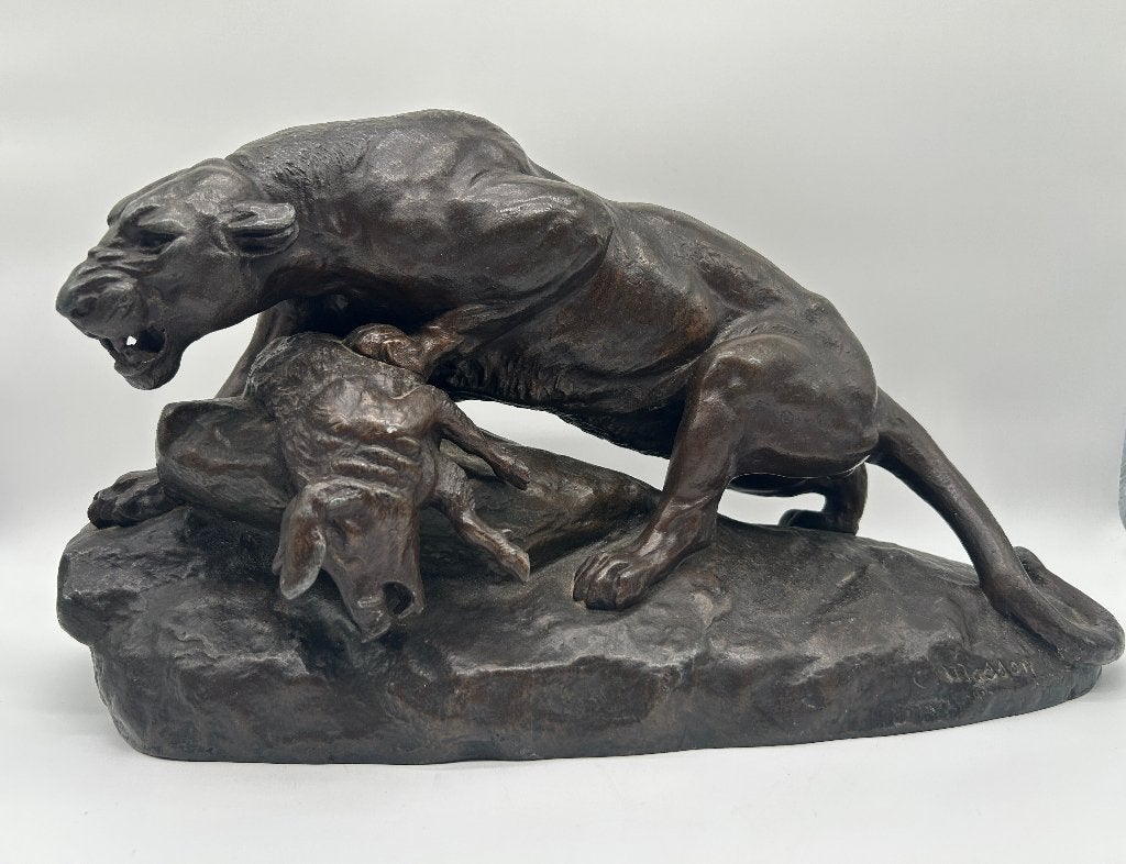 Sculpture en régule de Clovis-Edmond Masson (1838 - 1913), Enlèvement ou Envoi, Bronze