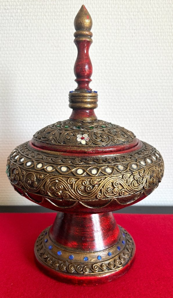 Ancien Bol à Offrandes en Bois Laqué - Birmanie - 1950, Antiquités & Art, Art | Art non-occidental, Rouge, Enlèvement ou Envoi