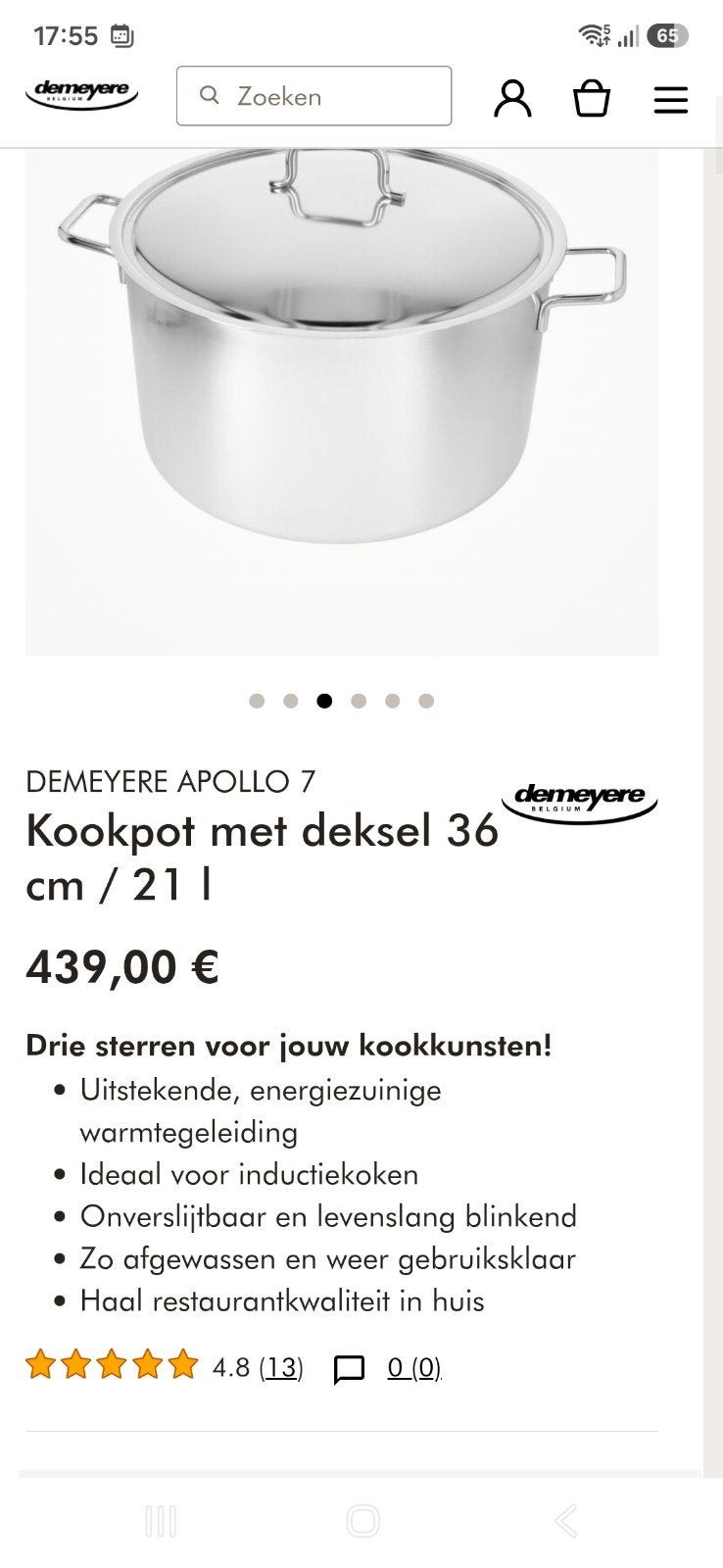 Kookpot Demeyere nieuw, Ophalen, Demeyere
