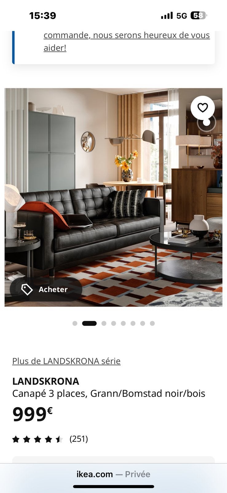 Canapé IKEA LANDSKRONA 3 places + pouf, Maison & Meubles, 90 cm, Brun, Enlèvement, Utilisé