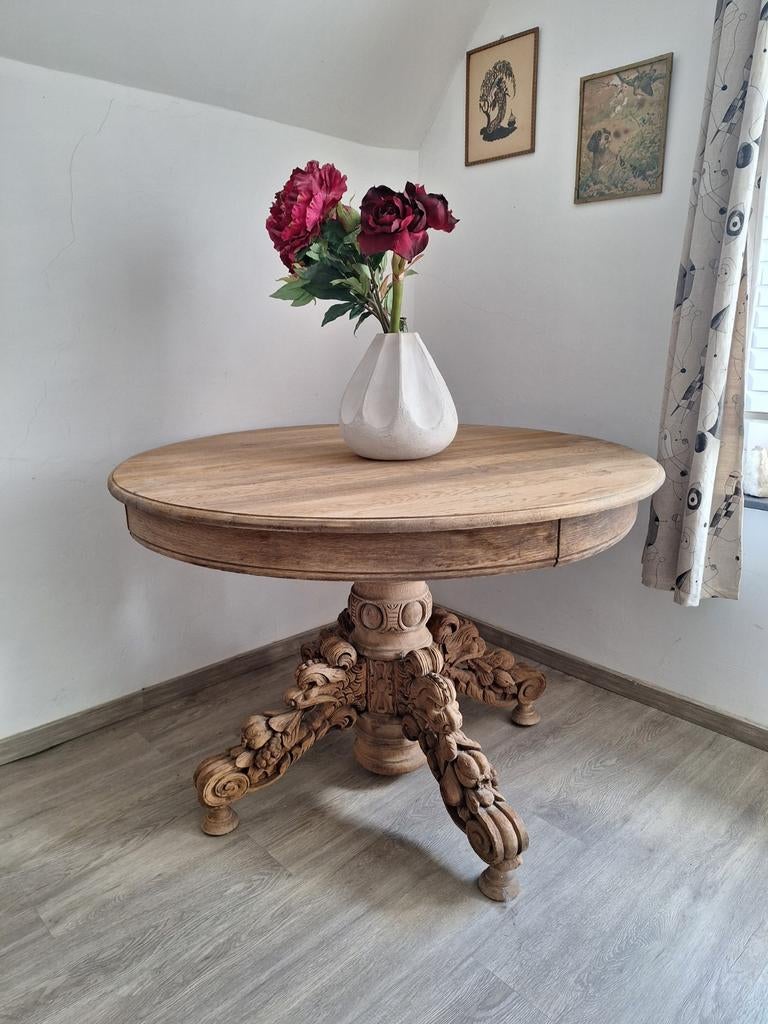 Ronde eiken  jachttafel,  ronde tafel, Ophalen, Rond