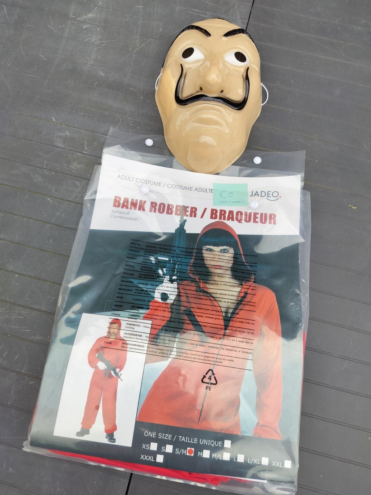 verkleedkleding bank Robbert maat S/M met masker, Kleding | Dames, Ophalen of Verzenden