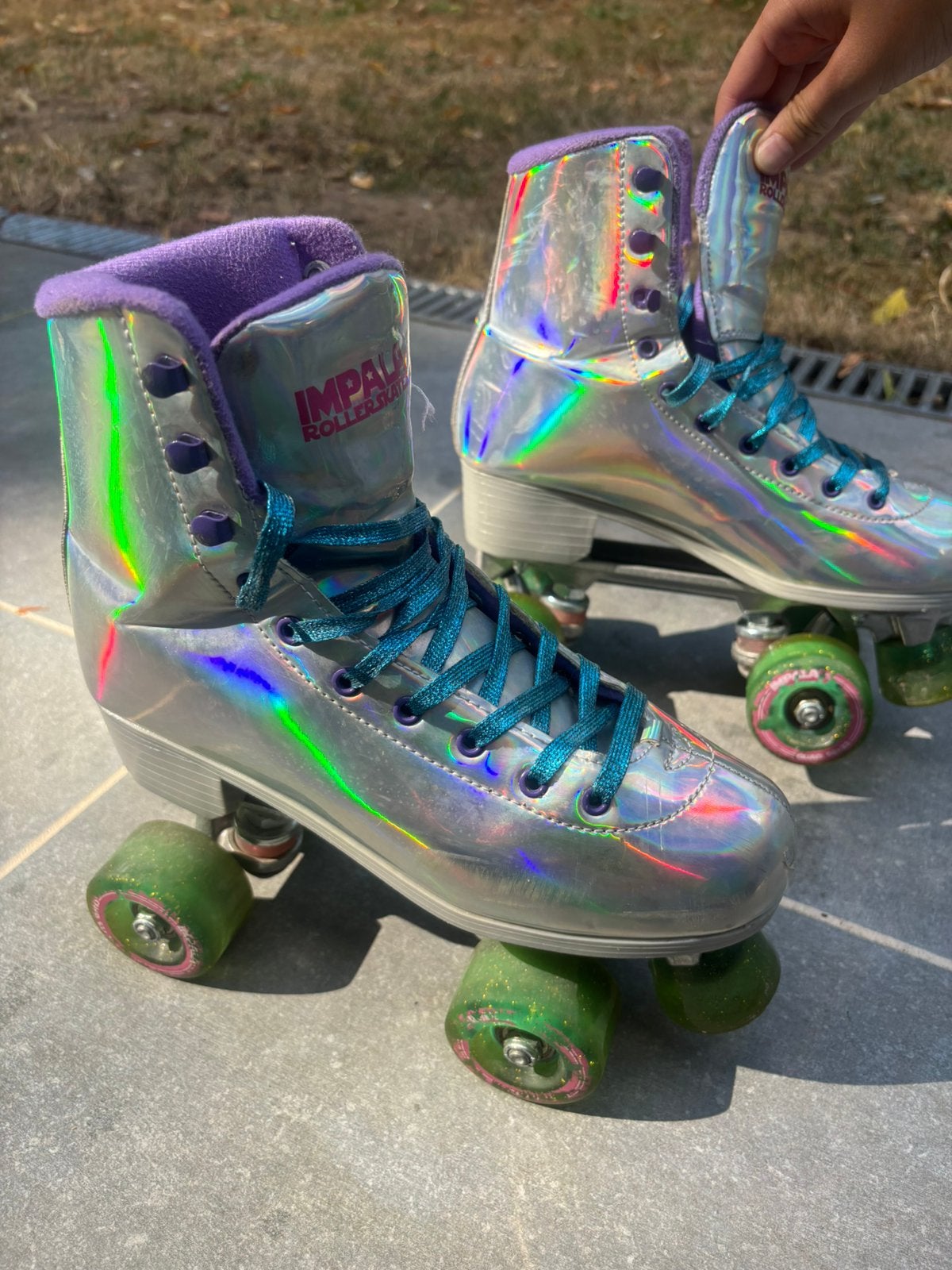 zilveren holografische rolschaatsen, Overige merken, Dames, Verstelbaar, Ophalen of Verzenden