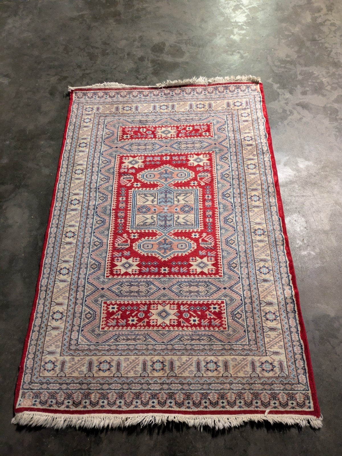 Tapis d'Orient Pakistan Laine Noué Main 191x126 cm, Maison & Meubles, 150 à 200 cm, Bleu, 100 à 150 cm, Enlèvement