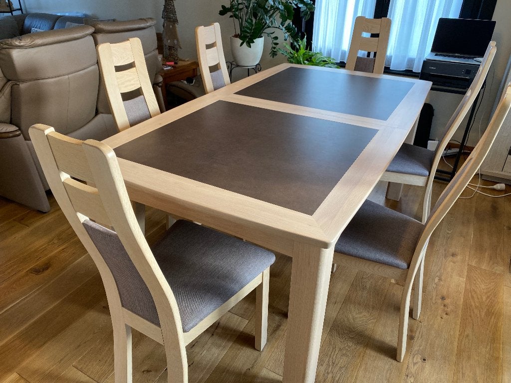 Table Chêne contemporain & 6 chaises, Maison & Meubles, Comme neuf, Enlèvement, Chêne, Rectangulaire