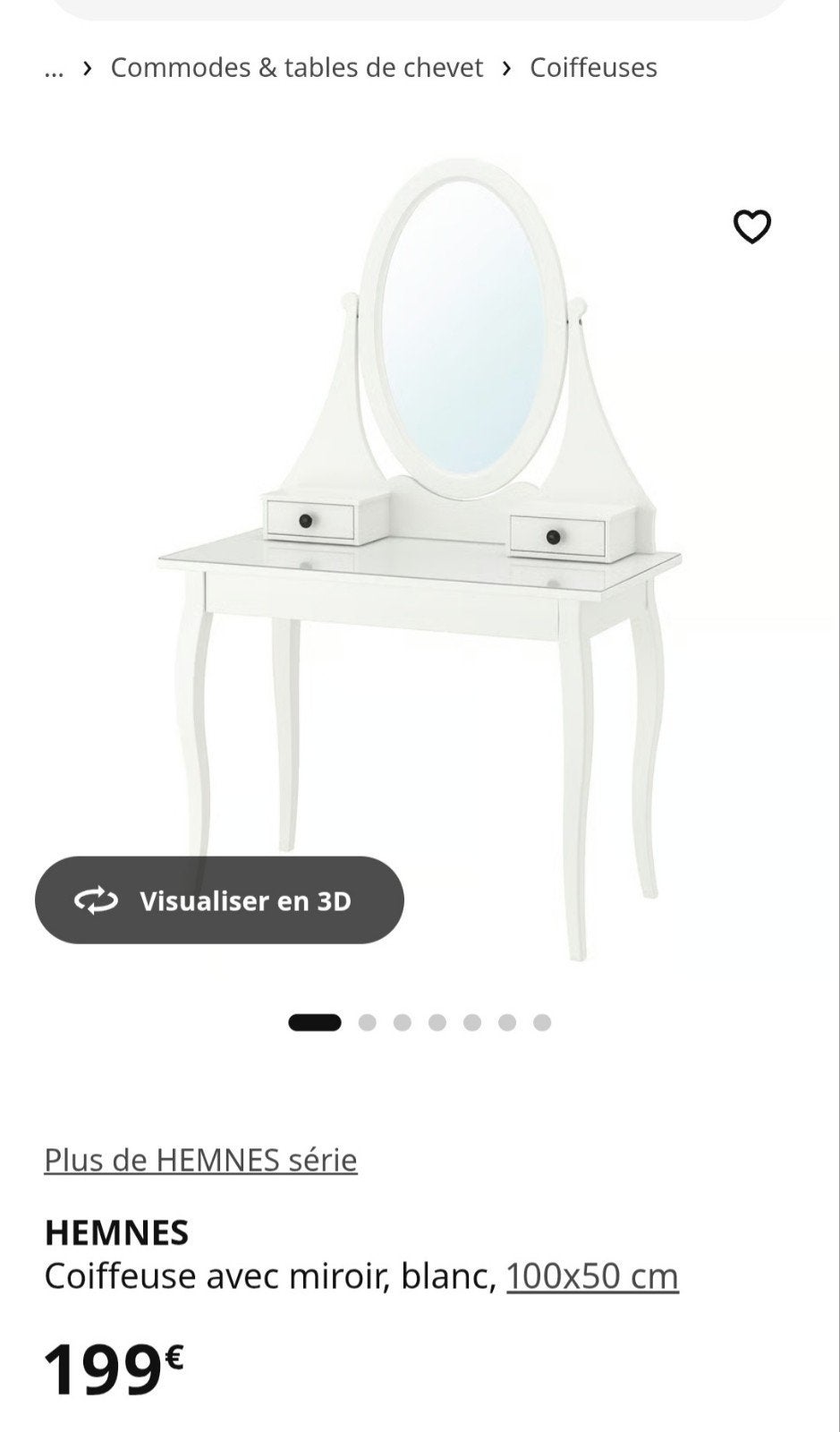 HEMNESCoiffeuse avec miroir, blanc, 100x50 cm, Enlèvement