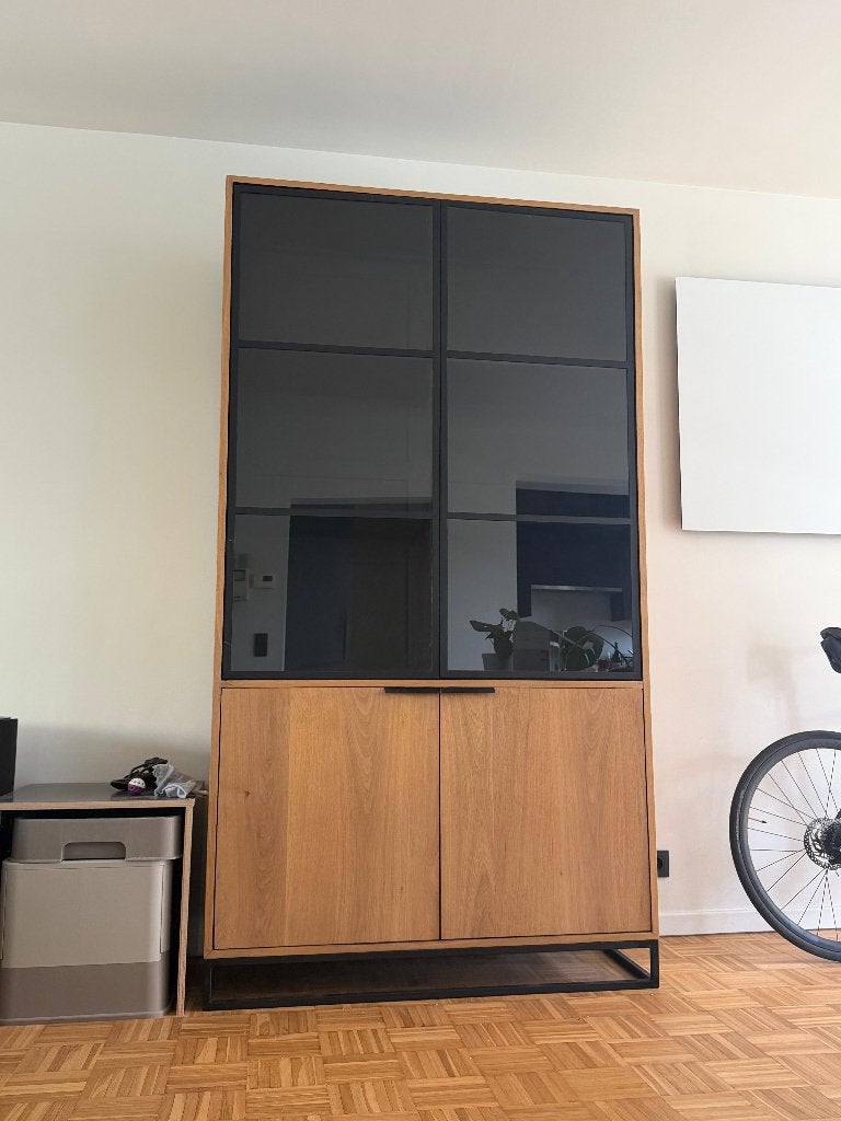 vitrinekast smeedijzer hout, Ophalen, 100 tot 150 cm, 200 cm of meer, Glas