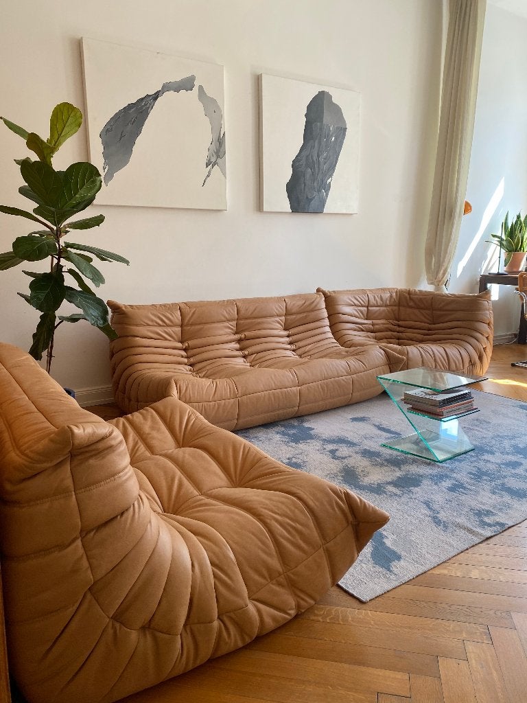 Ligne Roset Togo - Zetel Set - Camel Bruin - Gratis Levering, Huis en Inrichting, 150 tot 200 cm, Hoekbank, Leer, Zo goed als nieuw