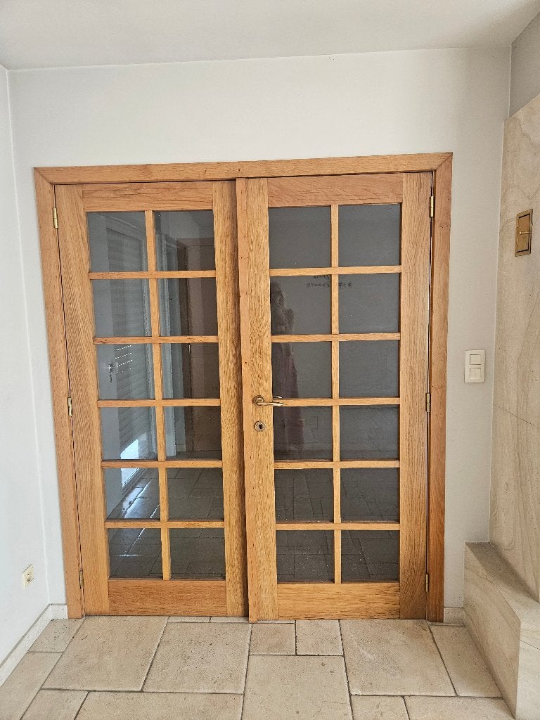 Porte double en chêne avec verre et cadre, Porte intérieure, Porte pliante, Enlèvement, Utilisé