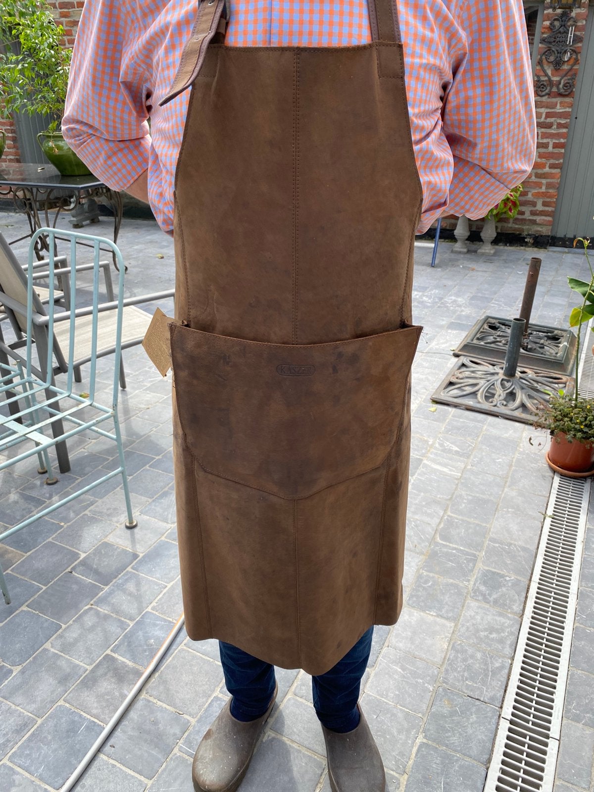Tablier de travail en cuir, Maison & Meubles, Cuir, Résistant à la chaleur, Comme neuf, Brun