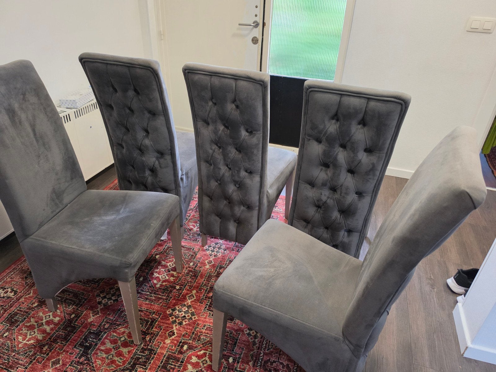 5 Luxe Grijze Eetkamerstoelen, Maison & Meubles, Enlèvement, Utilisé, Cinq, Six Chaises ou plus