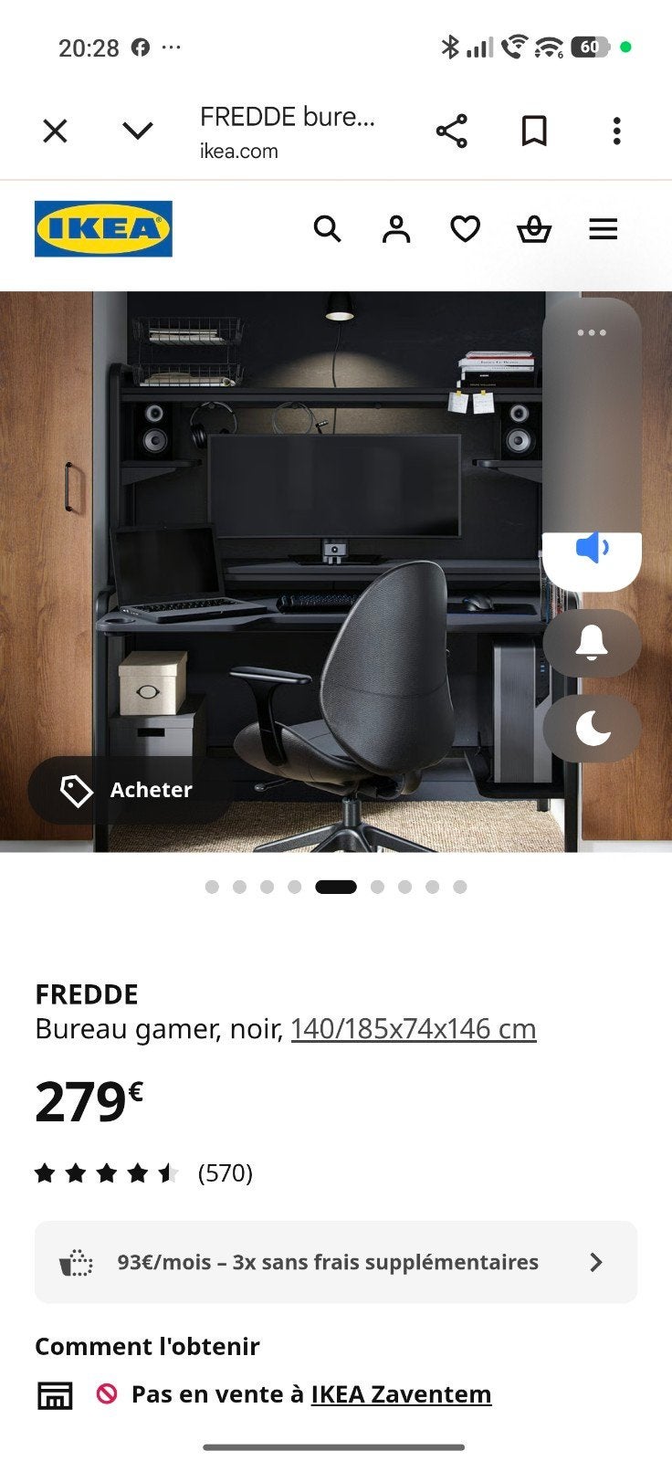 Bureau Fredde gamer noir - Ikea, Bureau gaming, Métal, Comme neuf, IKEA