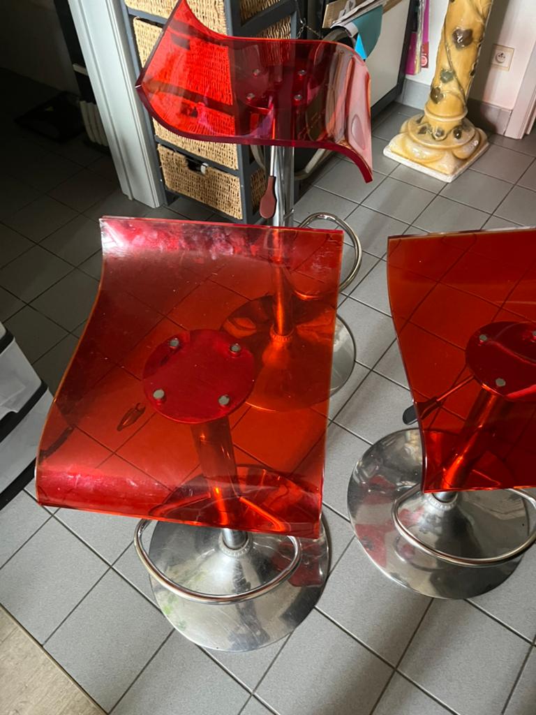 Barkruk transparant oranje barkrukken, Ophalen, Gebruikt, 90 cm of meer, In hoogte verstelbaar