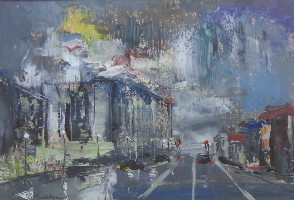 JACK GODDERIS / STADSZICHT / OLIEVERF KARTON / 48x58cm KADER, Antiquités & Art, Art | Peinture | Moderne, Enlèvement ou Envoi