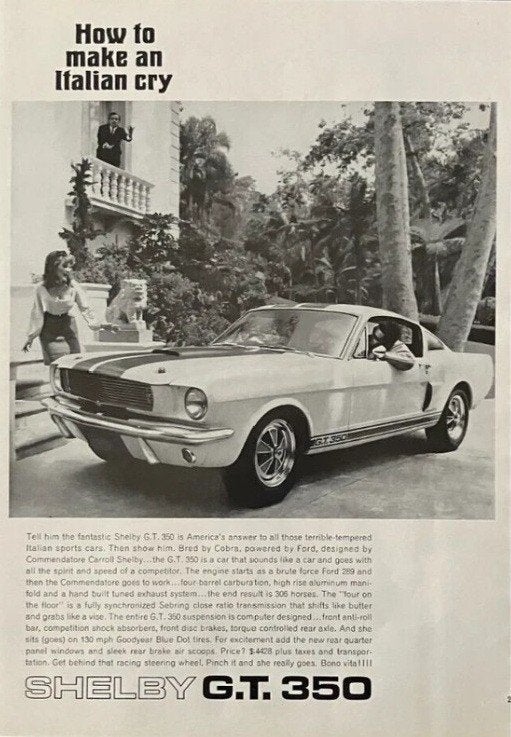 2 Publicités originales Ford Mustang Shelby GT 350 de 1965, Enlèvement ou Envoi, Utilisé, Voitures