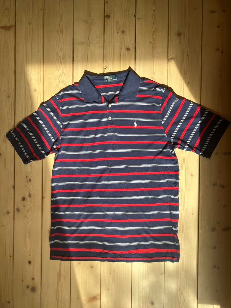 Donkerblauwe Ralph Lauren polo met rode en witte strepen, Kleding | Heren, Polo's, Zo goed als nieuw, Maat 52/54 (L), Blauw, Verzenden