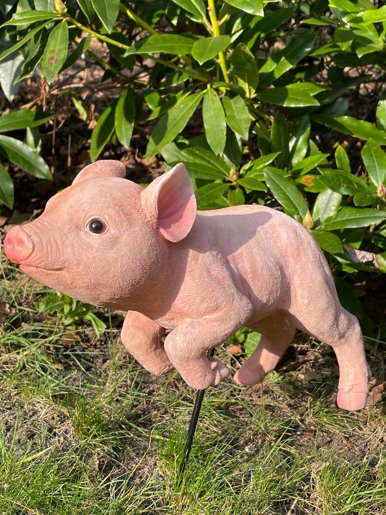 Mini statue de cochon (jardin) courant sur un bâton en acier, Enlèvement ou Envoi, Neuf, Synthétique, Animal