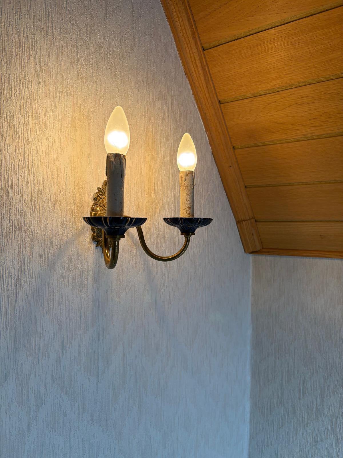 Wabdlichtje vintage met porselein, E14 (klein), Ophalen of Verzenden, Wandlamp, Steen/keramiek