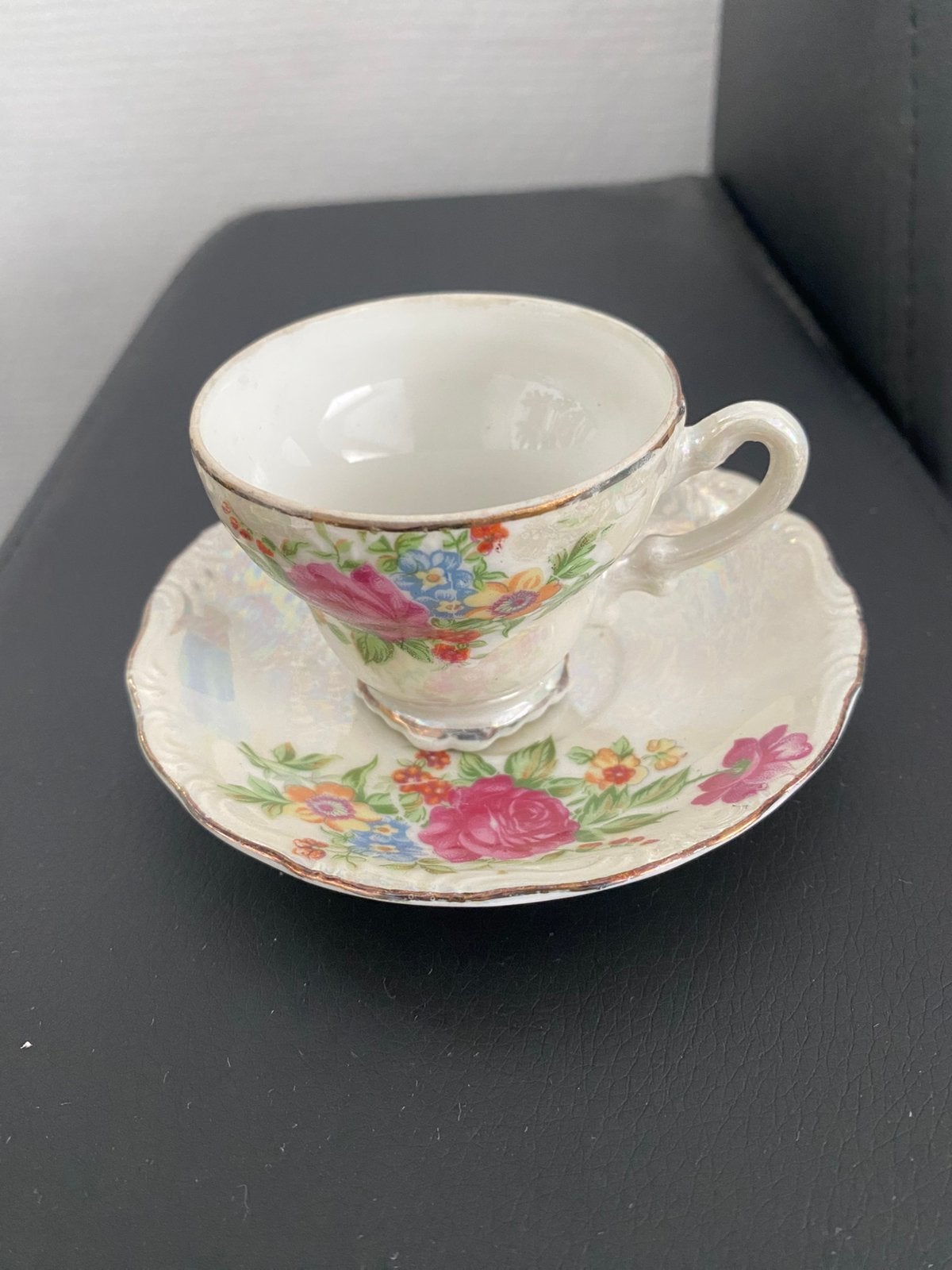 Service6 tasses et soucoupes vintage porcelaineirisée Sphinx, Collections, Enlèvement ou Envoi, Utilisé, Porcelaine, Tasse et/ou soucoupe