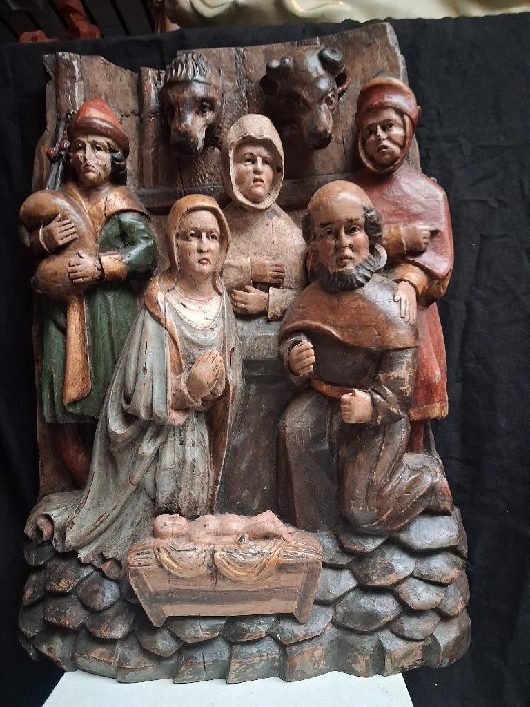 Houten beeld Kerstmis in eik, ca 1580, Antiek en Kunst, Ophalen, Beeld