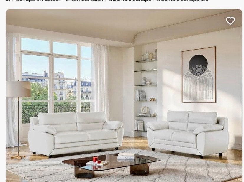Canapé 3+2 places blanc similicuir, Maison & Meubles, Canapés | Salons, Quatre personnes ou plus, Banc droit, Comme neuf, Enlèvement