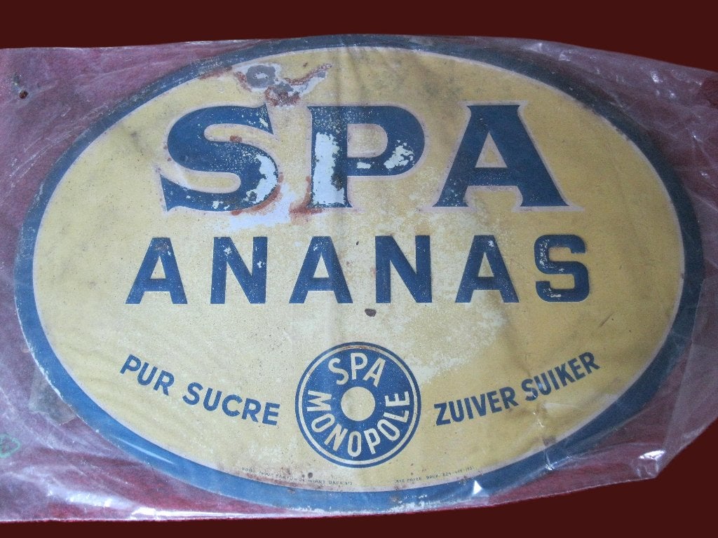 Wand- reclamepaneel van 1951 Spa ANANAS reclamebord., Enlèvement, Utilisé, Panneau publicitaire