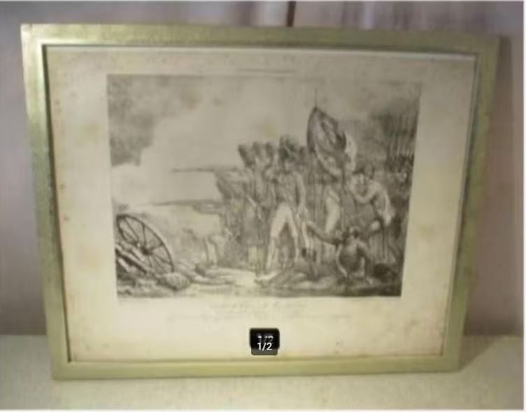 Mooie Antieke Gravure 'Combat de Thuir' - Grenier, Antiek en Kunst, Ophalen of Verzenden, Militair, Gravure, Ingelijst