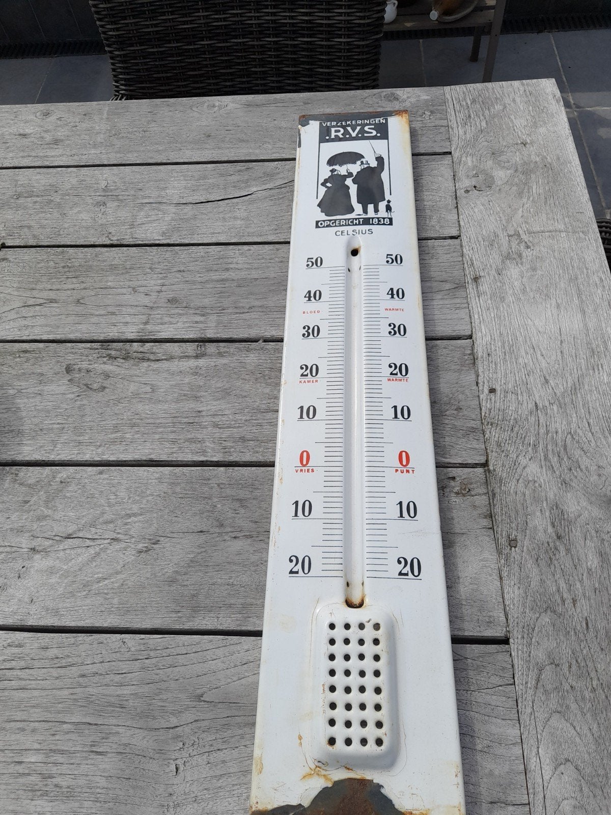 reclame bord emaille r.v.s verzekeringen zonder thermometer, Ophalen of Verzenden