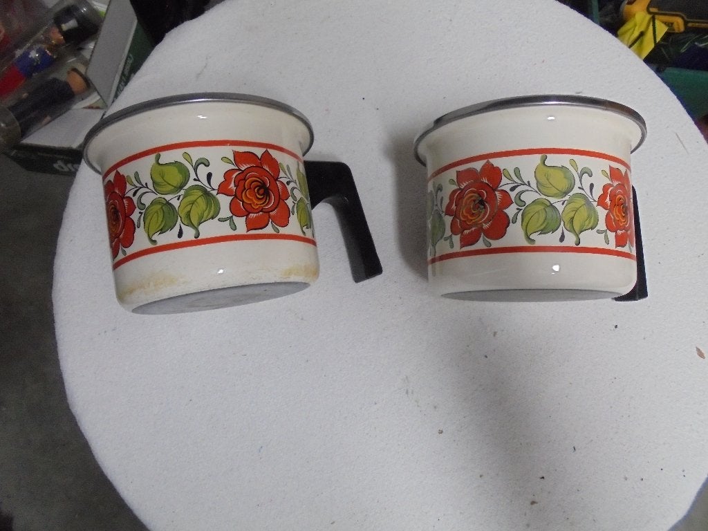 Vintage/retro geëmailleerde jaren ‘70 kookpotten, Huis en Inrichting, Met handvatten, Ophalen of Verzenden, Zo goed als nieuw
