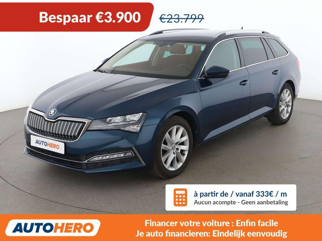 Skoda Superb 1.4 Plug-in Hybrid Ambition iV (bj 2022), Auto's, Stof, Gebruikt, Blauw, 1395 cc