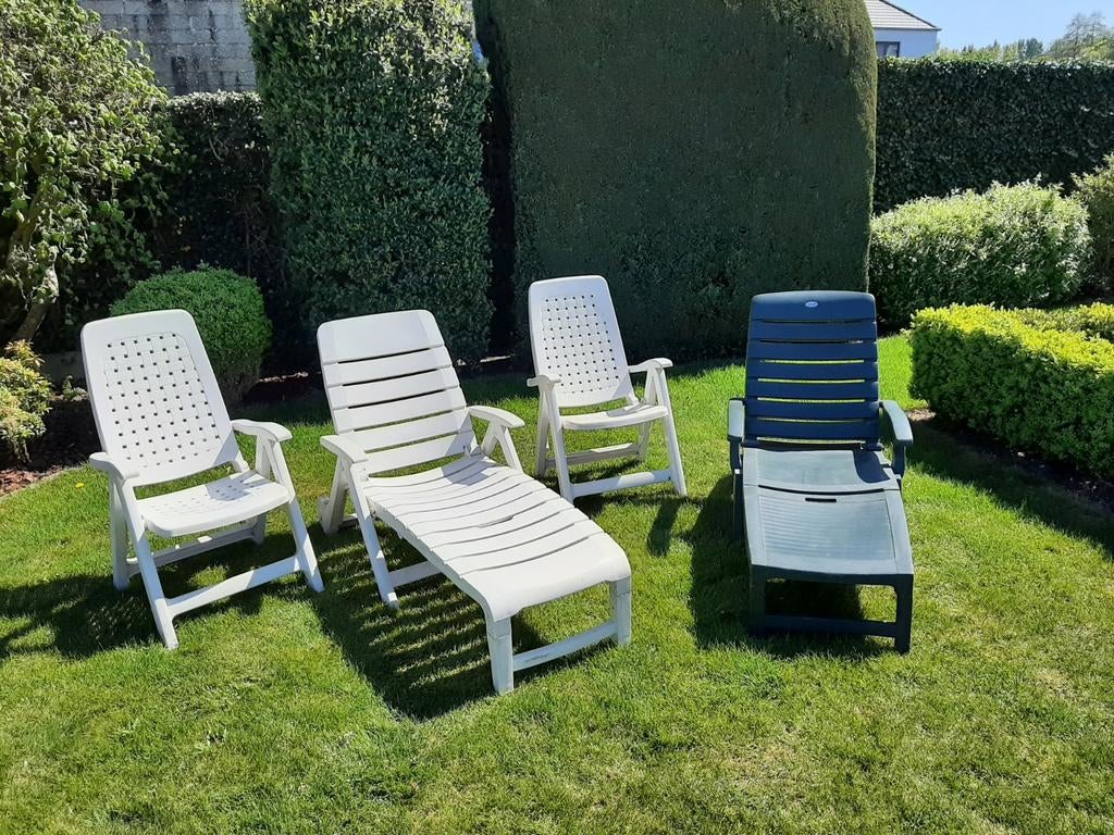 Tuinstoelen en ligbedden, Jardin & Terrasse, Chaises longues, Comme neuf, Synthétique, Pliant, Réglable, Mobile, Enlèvement